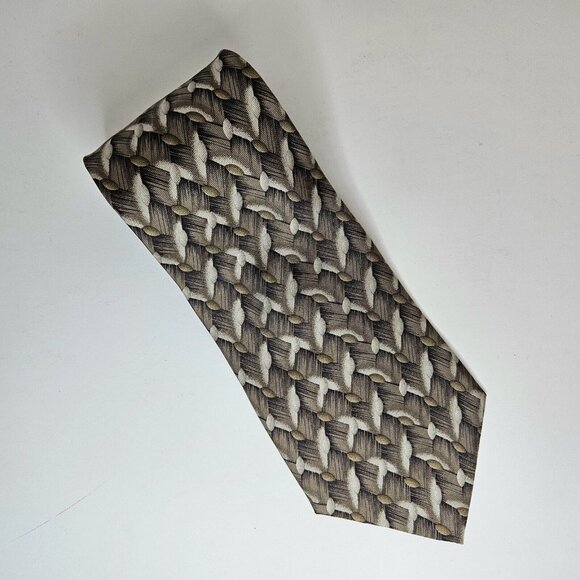 Pierre Cardin Mens Woven Patterned Silk Tie Brown Beige Vintage Necktie - Picture 3 of 8